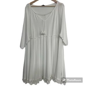 Torrid White Lace Detailed Dress Fit & Flare V-Neck Womens Size 3x Short Boho
